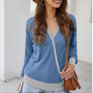 Waffle Knit Wrap Sweatshirt
